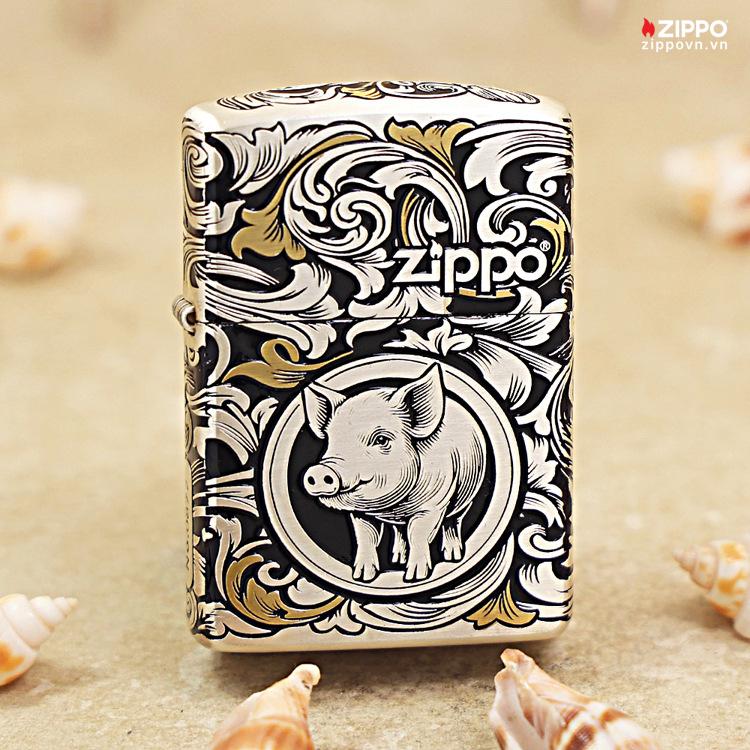 Zippo 12 con giáp cao cấp năm Hợi – Lợn 12.12CC