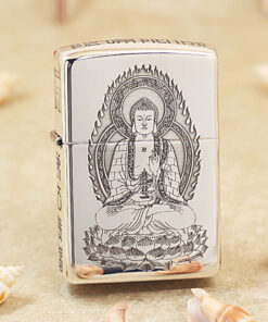 Zippo Bạc Nguyên Khối Khắc Phật Như Lai - STL01