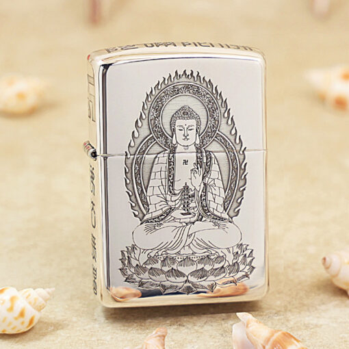 Zippo Bạc Nguyên Khối Khắc Phật Như Lai - STL01