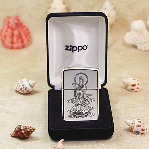 Zippo Bạc Nguyên Khối Khắc Quán Thế Âm Bồ Tát - STL02 - Hình ảnh 5