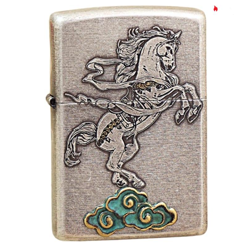Zippo Antique Silver Plate Zodiac Horse - OD19