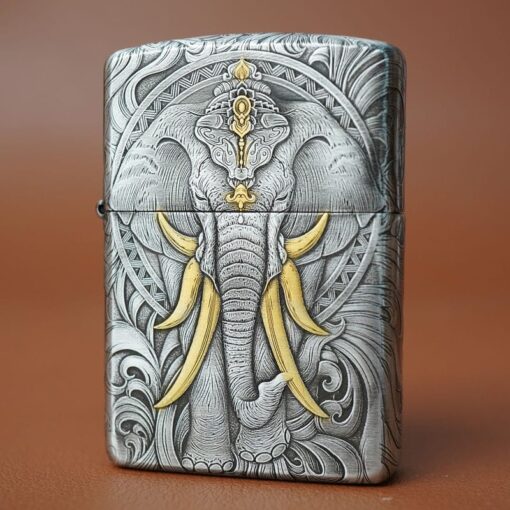 Zippo Silver Plated Two-Tone Six-tusk Elephant - OD23 - Hình ảnh 2