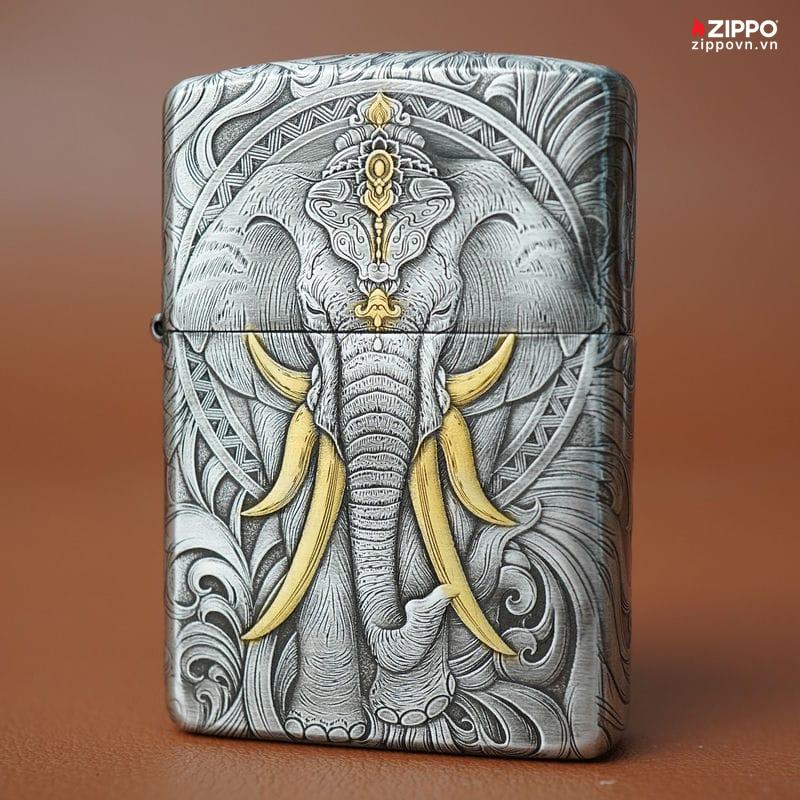 Zippo Silver Plated Two-Tone Six-tusk Elephant - OD23