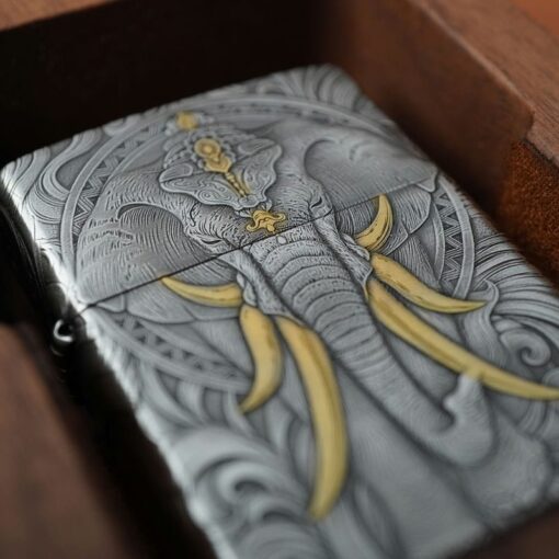 Zippo Silver Plated Two-Tone Six-tusk Elephant - OD23 - Hình ảnh 9