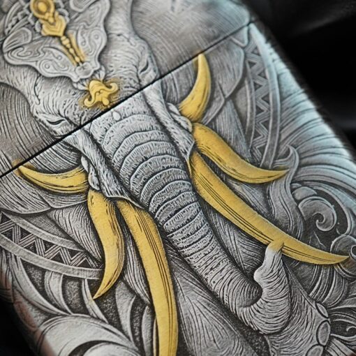 Zippo Silver Plated Two-Tone Six-tusk Elephant - OD23 - Hình ảnh 4