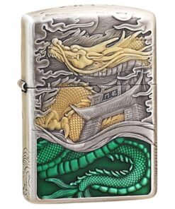 Zippo Smoked Silver Gold-plated Fish Leaping into the Dragon Gate - OD17