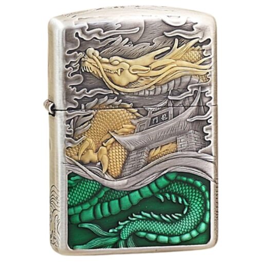 Zippo Smoked Silver Gold-plated Fish Leaping into the Dragon Gate - OD17