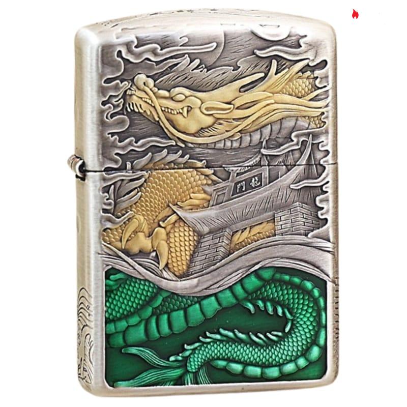 Zippo Smoked Silver Gold-plated Fish Leaping into the Dragon Gate - OD17