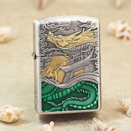 Zippo Smoked Silver Gold-plated Fish Leaping into the Dragon Gate - OD17 - Hình ảnh 2