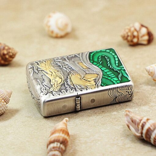 Zippo Smoked Silver Gold-plated Fish Leaping into the Dragon Gate - OD17 - Hình ảnh 6