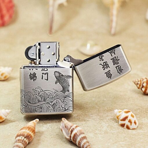 Zippo Smoked Silver Gold-plated Fish Leaping into the Dragon Gate - OD17 - Hình ảnh 5