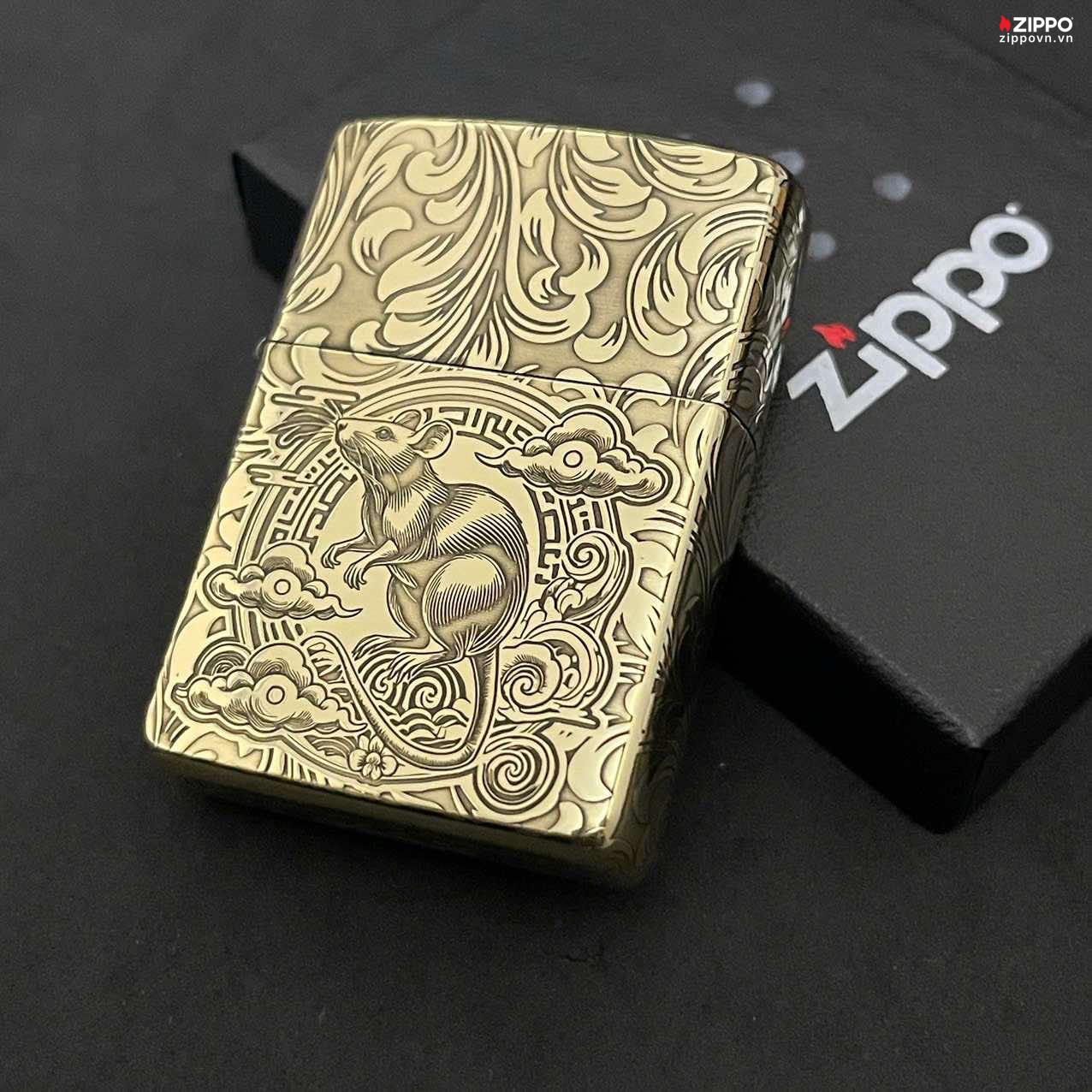 Zippo Brass 12 con giáp năm Tí - Chuột