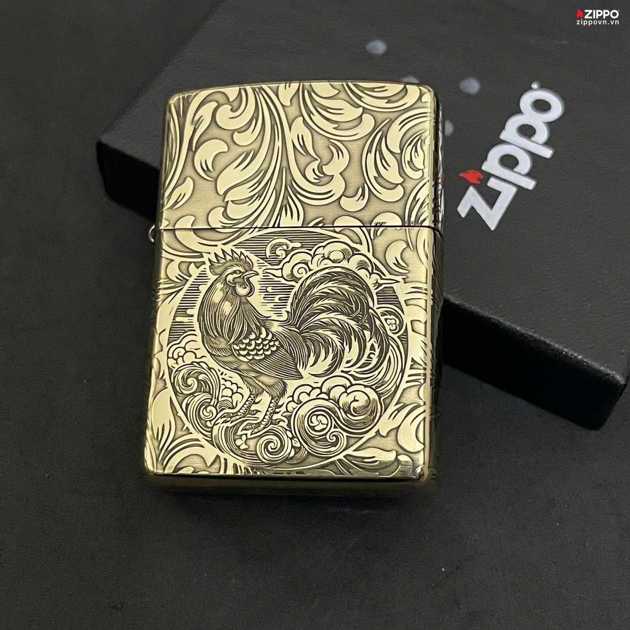 Zippo Brass 12 con giáp năm Dậu – Gà