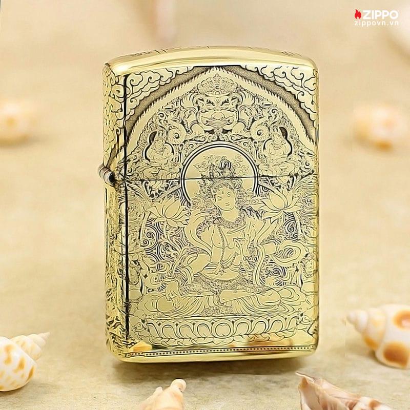 Zippo Armor Brass White Tara Bodhisattva on Lotus - BRC27