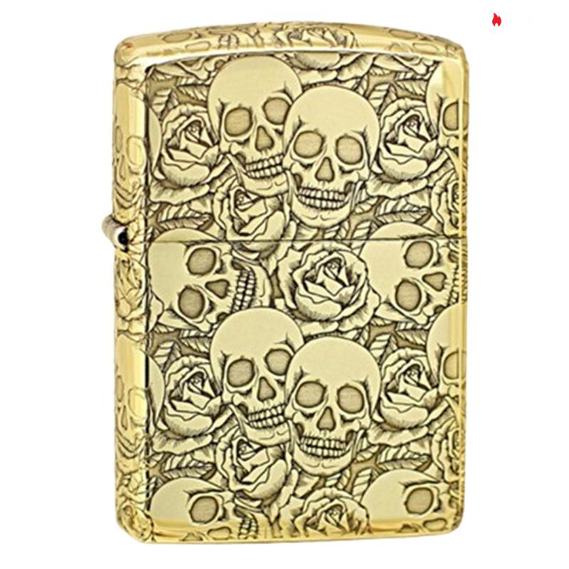 Zippo Armor Brass Đầu Lâu và Hoa Hồng - BRC26