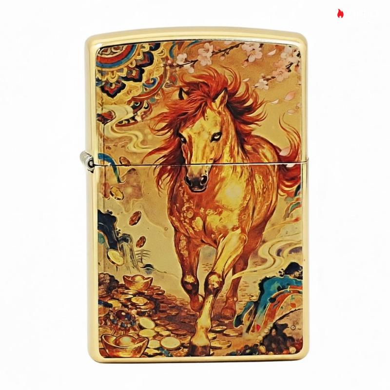 Zippo Gold-plated Painted Horse Zodiac - 205G-GP-HOR