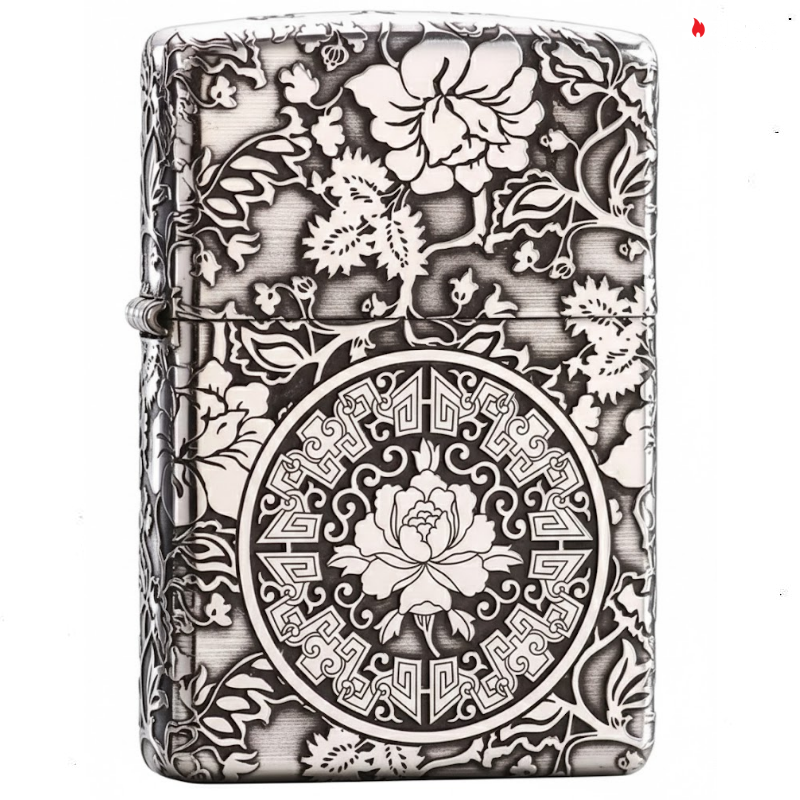 Zippo Armor Sterling Silver Peony Patterns - STCR13