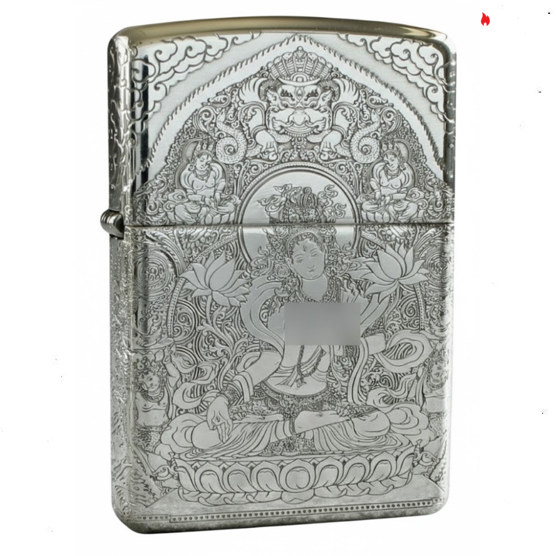 Zippo Armor Sterling Silver White Tara Bodhisattva on Lotus - STCR15