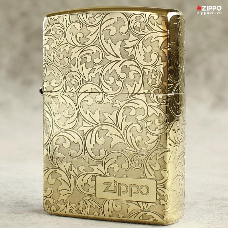 Zippo Armor Brass Floral Pattern with RB Logo - BRC95